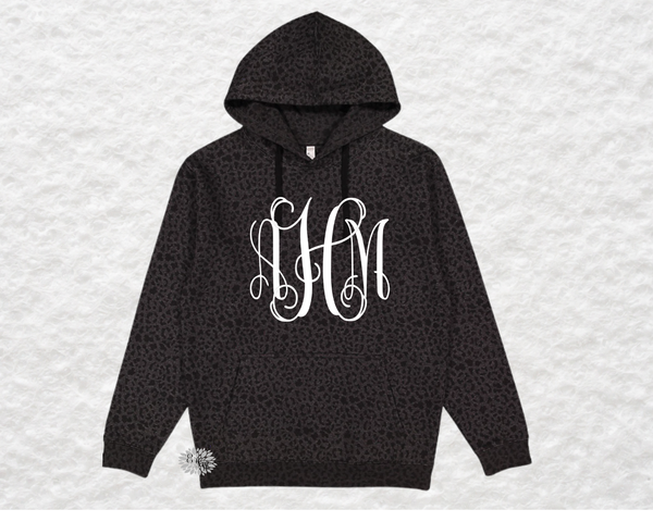 Leopard Hoodie, Monogram Leopard Hooded Sweatshirt, Leopard Monogram Sweatshirt, Leopard Monogram Shirt, Many Text Colors