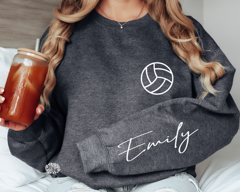 Volleyball Sweatshirt, Personalized Volleyball Sweatshirt, Name On Sleeve, Volleyball Crewneck Sweatshirt, Many Sweatshirt And Text Colors