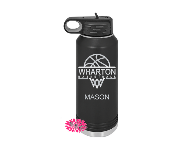 Basketball Bottle, Engraved Water Bottle, Etched Water Bottle With Straw 4 SIZES Stainless Steel Bottle, Custom Bottle, School Basketball