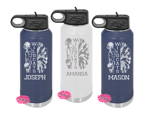 Engraved Water Bottle, Personalized Cheerleader Etched Water Bottle With Straw, 4 SIZES Stainless Steel Water Bottle, Sports Bottle, Cheer