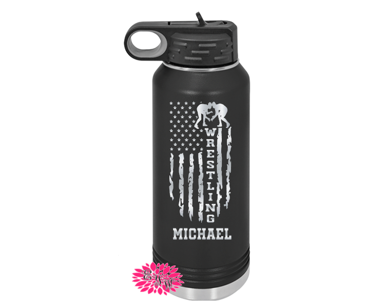 Engraved Water Bottle, Etched Water Bottle With Straw, 4 SIZES, Wrestling Stainless Steel Water Bottle, Custom Stainless Steel Sports Bottle