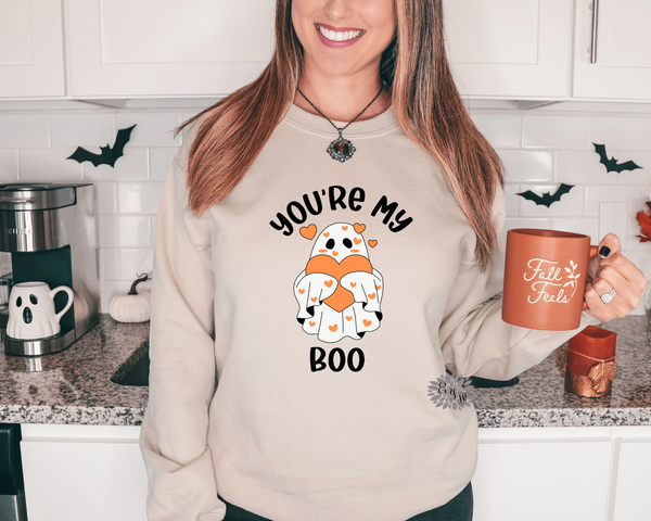 Fall Sweatshirt, Ghosts & Coquette Bows Crewneck Sweatshirt, You're My Boo Adult Sweatshirt, Halloween Sweatshirt, Many Colors