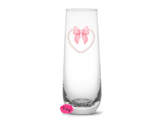 Champagne Glass, Coquette Bow Champagne Flute, Coquette Bow Mimosa Tumbler, Coquette Bow Pearl Heart Glass Champagne Flute