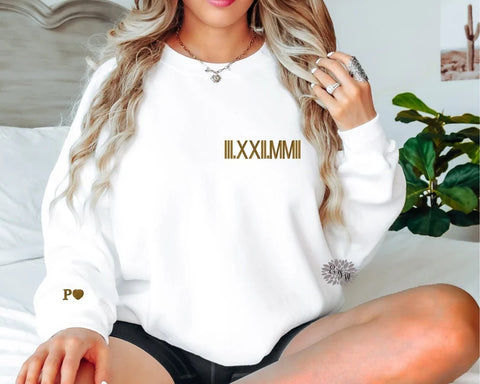 Custom Roman Numeral Embroidered Sweatshirt, Roman Numeral Anniversary Crewneck Sweatshirt, Embroidered Adult Sweatshirt, Many Colors