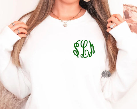 Monogram Embroidered Sweatshirt, Monogram Crewneck Sweatshirt, Monogram Embroidered Adult Sweatshirt, Many Shirts & Thread Colors