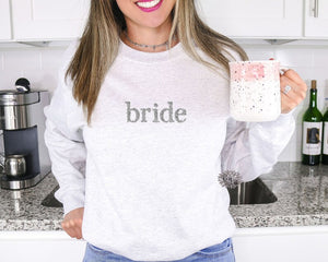 Bride Embroidered Sweatshirt, Bride Embroidered Floral Crewneck Sweatshirt, Bride Embroidered Adult Sweatshirt, Bride Sweatshirt