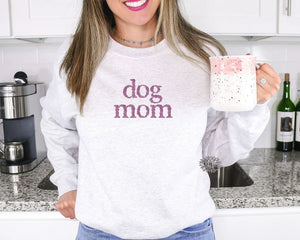 Dog Mom Embroidered Sweatshirt, Dog Mom Floral Embroidery Letters Crewneck Sweatshirt, Dog Mom Embroidered Adult Sweatshirt, Mother's Day