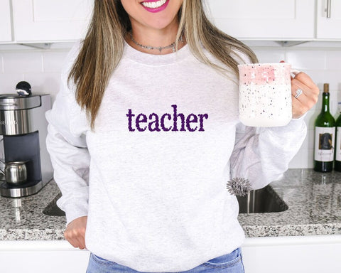 Teacher Embroidered Sweatshirt, Teacher Embroidered Floral Crewneck Sweatshirt, Teacher Embroidered Adult Sweatshirt, Teacher Sweatshirt