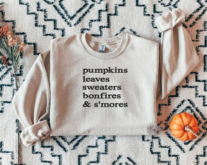 Fall Embroidered Sweatshirt, Pumpkins, Leaves, Sweaters, Bonfires Fall Embroidered Sweatshirt, Embroidered Adult Sweatshirt, Many Colors