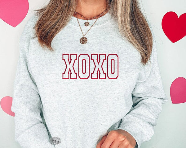 Valentine's Day Embroidered Sweatshirt, XOXO Crewneck Sweatshirt, Valentine's Embroidered Adult Sweatshirt, Hugs & Kisses Embroidered Shirt