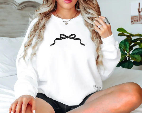 Coquette Bow Sweatshirt, Embroidered Coquette Bow Crewneck Sweatshirt, Embroidered Bow Adult Sweatshirt, Cute Bow Adult Sweatshirt