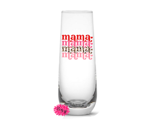 Mama Champagne Glass, Mother's Day Champagne Flute, Mama Mimosa Glass, Tumbler, Mama Cheetah Heart Glass Champagne Flute