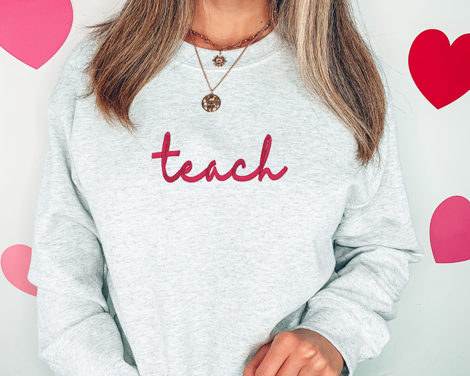 Teach Embroidered Sweatshirt, Teacher Embroidered Crewneck Sweatshirt, Teacher Embroidered Adult Sweatshirt, Teacher Sweatshirt