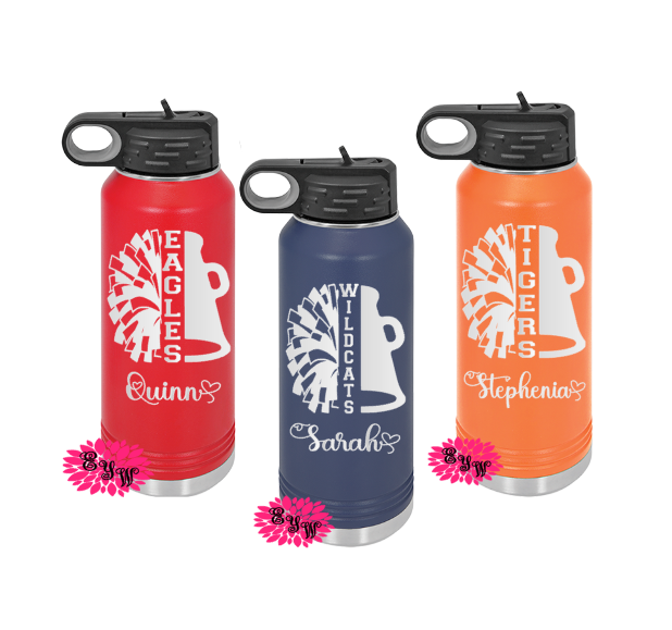 Engraved Water Bottle, Personalized Cheerleader Etched Water Bottle With Straw, 32oz Stainless Steel Water Bottle, Sports Bottle, Cheer Team