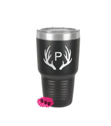 Engraved 30oz Tumbler, Personalized Etched Tumbler, Deer Antler Cup, Groom Gift, Hunting Tumbler, Stainless Steel Tumbler, Your Monogram