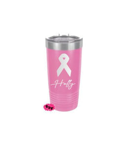 Breast Cancer Engraved 20oz Tumbler, Personalized Cancer Awareness Etched Tumbler, Stainless Steel Coffee Tumbler, Your Name Or Saying