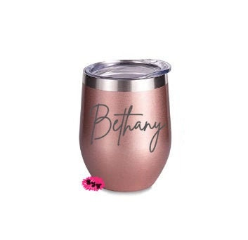 Engraved Stainless Wine Cup, Personalized Rose Gold Wine Tumbler, Etched Wine Tumbler, Lots Of Colors & Fonts, Your Name