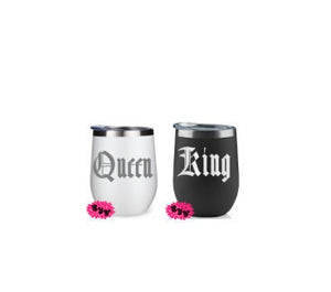 Engraved Stainless Wine Cup, King & Queen Wine Tumbler SET, Etched Funny Wine Tumbler