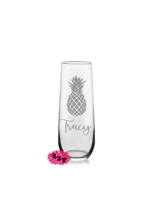 Engraved Champagne Glass, Personalized Pineapple Champagne Flute, Personalized Mimosa Tumbler, One Custom Glass Champagne Flute