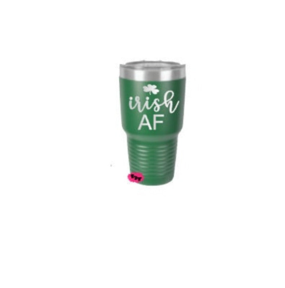 Engraved 30oz Tumbler, Irish AF Etched Tumbler, St Paddy's Day Tumbler, St. Patrick's Day, St. Patty's Day Tumbler, Slider Lid Option