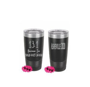 Engraved 20oz 2 Sided Tumbler, Personalized Etched Tumbler, Half Marathon Runner, Slider Lid, Stainless Steel Coffee Tumbler, Your Saying