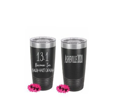 Engraved 20oz 2 Sided Tumbler, Personalized Etched Tumbler, Half Marathon Runner, Slider Lid, Stainless Steel Coffee Tumbler, Your Saying