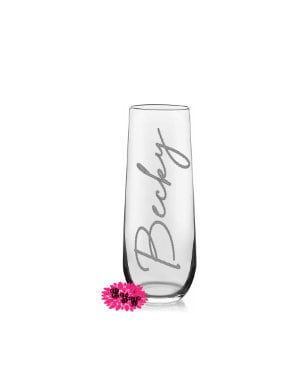 Engraved Champagne Glass, Personalized Champagne Flute, Bow Font, Personalized Mimosa Tumbler, One Custom Glass Champagne Flute