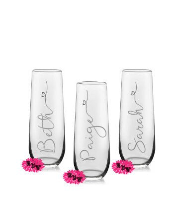 Engraved Champagne Glass, Personalized Champagne Flute, Bow Font, Personalized Mimosa Tumbler, One Custom Glass Champagne Flute