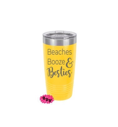 Engraved 20oz Tumbler, Beach Tumber, Beaches Booze And Besties Vacation Stainless Steel Coffee Tumbler, Slider Lid Coffee Cup