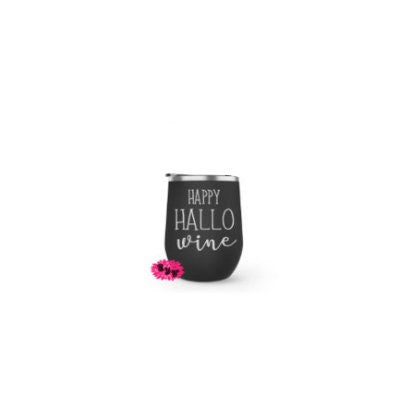 Halloween Wine Tumbler, Engraved Stainless Wine Cup, Wine Tumbler Happy Hallo Wine, Lots Of Colors