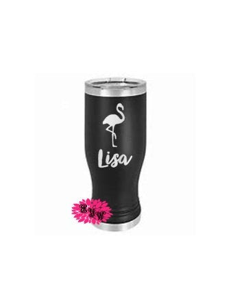 Engraved 20oz Tumbler Personalized Etched Beer Pilsner Cup, Personalized Flamingo Beer Tumbler, Beach Tumbler, Girls Beer Cup