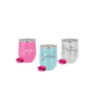 Engraved Stainless Wine Cup, Personalized Wine Tumbler, Lots Of Colors, Your Name Or Saying