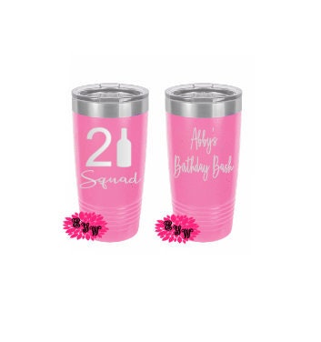 Engraved 20oz 2 Sided Tumbler, Personalized Etched Tumbler, 21st Birthday Cup, Slider Lid, Stainless Steel Coffee Tumbler, Your Name, Saying