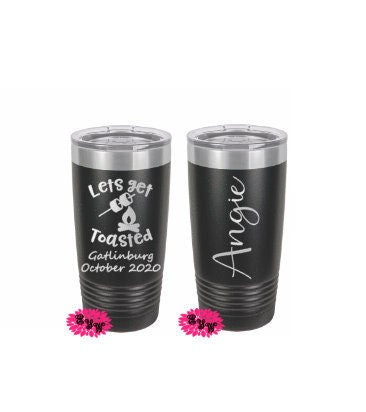 Engraved 20oz 2 Sided Tumbler, Personalized Etched Tumbler, Let's Get Toasted, Slider Lid, Stainless Steel Coffee Tumbler, Your Destination