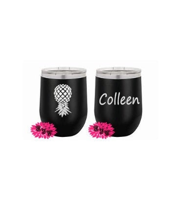 Engraved Stainless Wine Cup, 2 SIDED Upside Down Pineapple Wine Tumbler, Lots Of Colors, Your Name