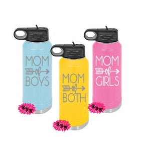 Engraved Water Bottle, Mom Of Girls, Mom Of Boys  Etched Water Bottle With Straw, 32oz Stainless Water Bottle, Stainless Steel Sport Bottle