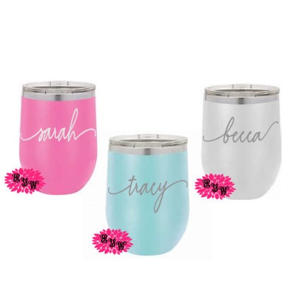 Engraved Stainless Wine Cup, Personalized Rose Gold Wine Tumbler, Etched Wine Tumbler, Lots Of Colors & Fonts, Your Name