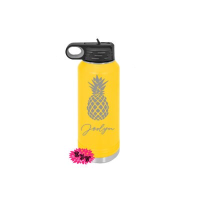 Engraved Water Bottle, Personalized Pineapple Etched Water Bottle With Straw, 32oz Stainless Water Bottle, Stainless Steel Sport Bottle