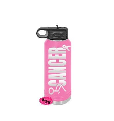 Engraved Water Bottle, FCK Cancer Etched Water Bottle With Straw, 32oz Stainless Water Bottle, Stainless Steel Sport Bottle