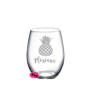 Engraved Stemless Wine Glass, Etched Pineapple Wine Glass, Maid Of Honor, Bridesmaid, Bridal Proposal Box, Wine Tumbler, Stemless Wine Glass