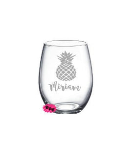 Engraved Stemless Wine Glass, Etched Pineapple Wine Glass, Maid Of Honor, Bridesmaid, Bridal Proposal Box, Wine Tumbler, Stemless Wine Glass