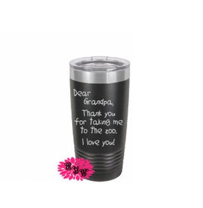 Engraved Tumbler, Personalized Etched Tumbler, Childs Handwriting Note To Parent Grandparent ,Teacher Gift, Stainless Steel Coffee Tumbler