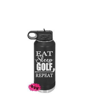 Engraved Water Bottle, Personalized Etched Water Bottle With Straw, Eat Sleep Golf Repeat Stainless Steel Water Bottle, Sports Bottle