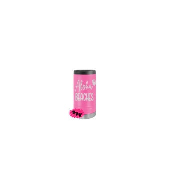 Engraved Slim Can Cooler, Etched Slim Can, Aloha Beaches Skinny Can Cooler Stainless Steel Insulated Beverage Holder