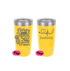 Engraved Tumbler, Etched Tumbler, 2 Sided Personalized Nurses Are Like Pineapples Heartbeat Stainless Steel Coffee Tumbler