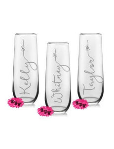 Engraved Champagne Glass, Personalized Champagne Flute, Bow Font, Personalized Mimosa Tumbler, One Custom Glass Champagne Flute