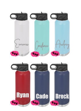 Engraved Water Bottle, Monogrammed Etched Water Bottle With Straw, 4 SIZES, Stainless Water Bottle, Stainless Steel Sport Bottle