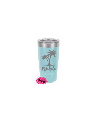 Engraved 20oz Tumbler, Personalized Etched Tumbler, Palm Tree Beach Tumbler, Slider Lid, Stainless Steel Coffee Tumbler, Your Name Or Saying