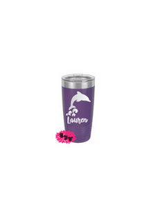 Engraved 20oz Tumbler, Personalized Etched Tumbler, Dolphin Beach Tumbler, Slider Lid, Stainless Steel Coffee Tumbler, Your Name Or Saying