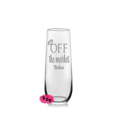 Engraved Champagne Glass, Personalized Off The Market, Personalized Engagement Champagne Glass, One Custom Glass Champagne Flute